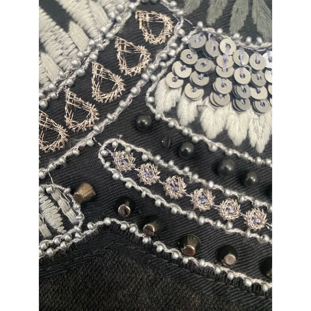Karl Lagerfeld for Falabella Black Acid‎ Wash Embellished Denim Jacket Sequin